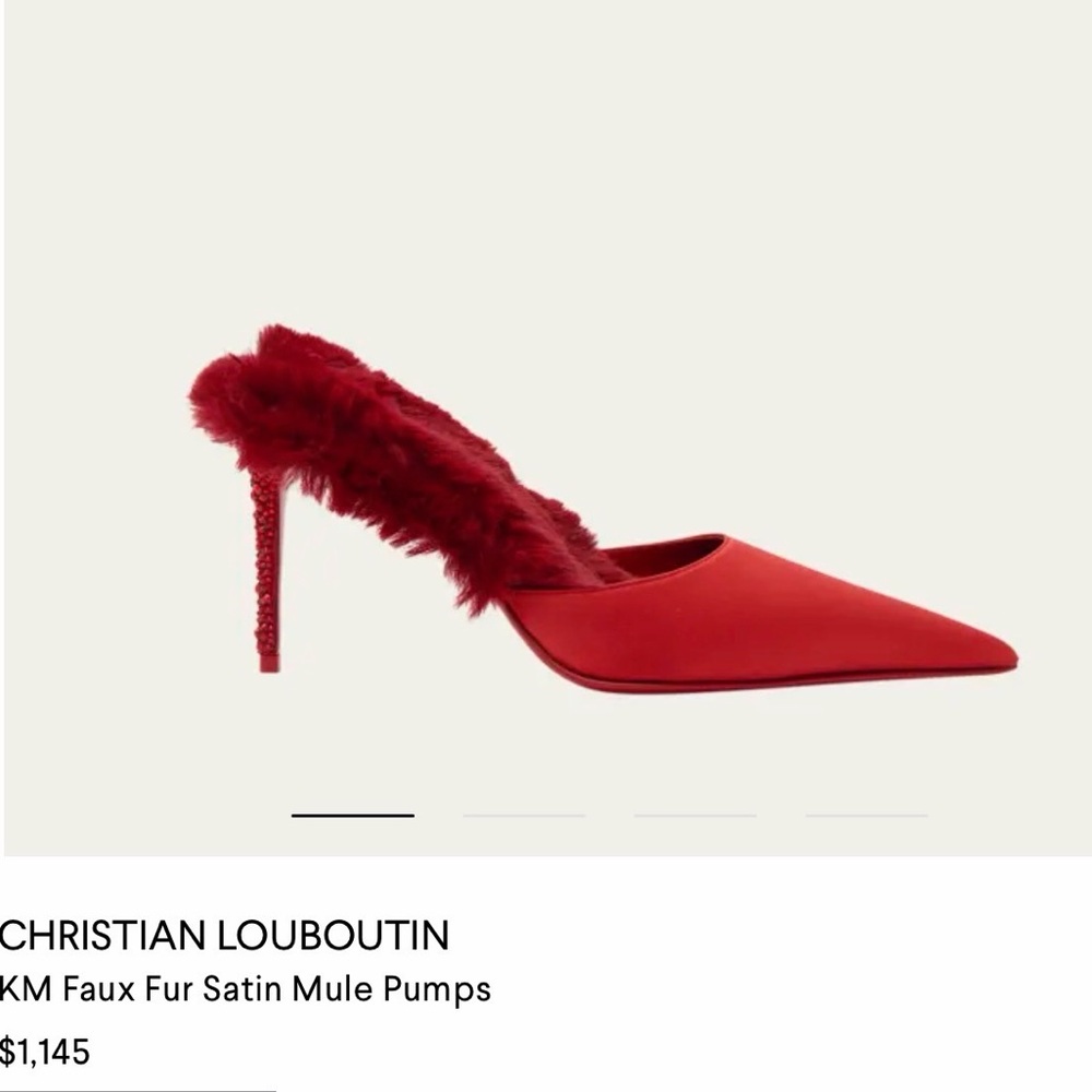Christian Louboutin KM Faux Fur Satin Mule Pumps in Red